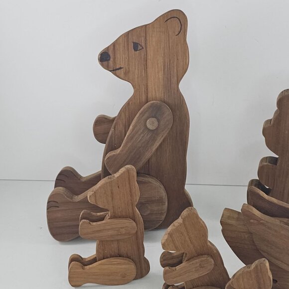 Handmade Wooden Bear Family Set With Movable Parts Articulated Duck - Picture 6 of 8